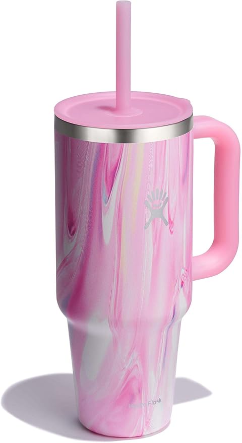 Hydro Flask 40 Oz Travel Tumbler with Handle, Lid and Straw - Insulated Stainless Steel in Jelly Pink