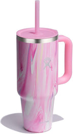 Hydro Flask 40 Oz Travel Tumbler with Handle, Lid and Straw - Insulated Stainless Steel in Jelly Pink