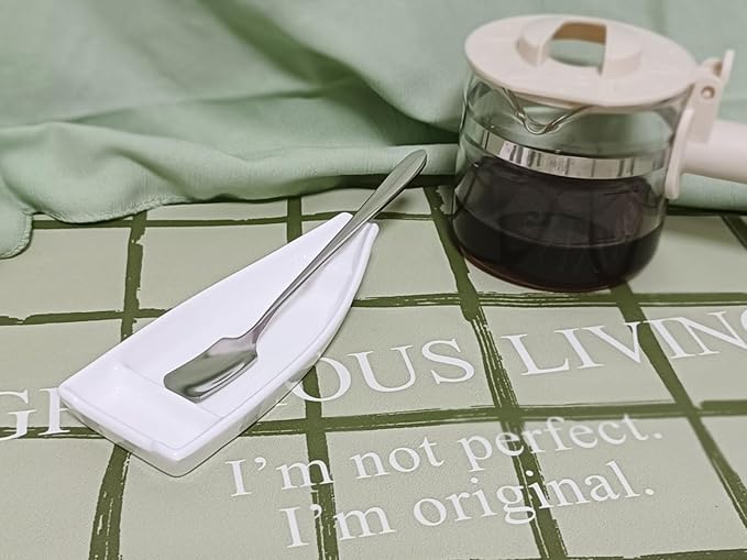 Coffee Stirring Spoon and Rest for Coffee Bar Accessories, Small Spoon Rest for Coffee Station, Coffee Spoon Holder for Coffee Bar Tea Spoon Teaspoon Rest, 1 PC (Oar Spoon with White Boat Rest)