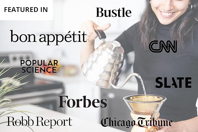 Barista Warrior Gooseneck Kettle for Pour Over Coffee and Tea with Thermometer for Exact Temperature, Precision Pour Drip Spout, Stainless Steel, Compatible with all Stove Tops (1.2 Liter, 40 fl oz)