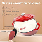 Oval Dutch Oven for Bread Baking, 4.5 Quart Non Stick Enameled Cast Iron Dutch Oven Pot with Lid, Oven Safe Oval Casserole with Lid up to 500°F for Baking, Braising, Stews, Roasting (Red)