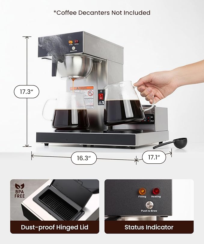 SYBO Commercial Coffee Maker 12 Cup, Pour Over Drip Coffee Maker Brewer with 3 Lower Warmers, Stainless Steel Cafetera