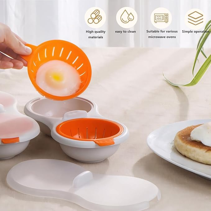 Microwave Egg Poacher,2 Cavity Eggs Poacher, Microwave egg cooker with Lid,Double Layer Microwave Boiled Eggs Maker for Egg McMuffin Hamburg Breakfast Sandwiches,Easy to cook and clean
