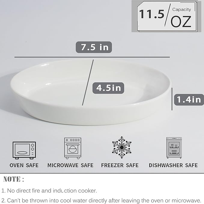 UIBFCWN Au Gratin Baking Dishes, 7.5''x4.5'' Ceramic Oval Baking Dish for Single Serving, Individual Casserole Dishes Oven Safe, Au Gratin Pans for Lasagna & Cobblers, 11.5oz, Set of 8