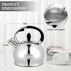 SUSTEAS Stove Top Whistling Tea Kettle - Food Grade Stainless Steel Teakettle Teapot with Cool Touch Ergonomic Handle, With 1 Silicone Pinch Mitt Included,2.64 Quart(SILVER)