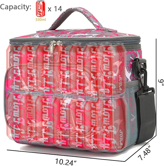 FlowFly Insulated Reusable Lunch Bag Adult Large Lunch Box for Women and Men with Adjustable Shoulder Strap,Front Zipper Pocket and Dual Large Mesh Side Pockets,Graffiti