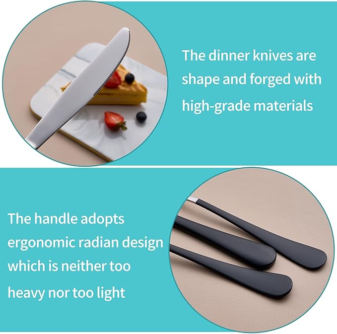 20-Piece Black Silverware Set for 4, 18/0 Stainless Steel Flatware Cutlery Utensils Set, Include Dinner Knives,Dinner Forks,Dinner Spoons,Salad Forks,Teaspoons, Elegant Gift，Dishwasher Safe