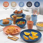 Wheat Straw Dinnerware Sets,64-Piece Plates and Bowls Sets for 8-Unbreakable,Reusable Plastic Dish Set-Dinner Plate/Dessert Plate/Cereal Bowl/Cup/Utensils-Microwavable Dishwasher Safe 64P-Light Gray