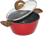 Nonstick Stockpot with Lid - 9 Inch/4.7 Quart Granite Coated Nonstick Stock Pot, All Stove Compatible Soup Pasta Cooking Pot, Red