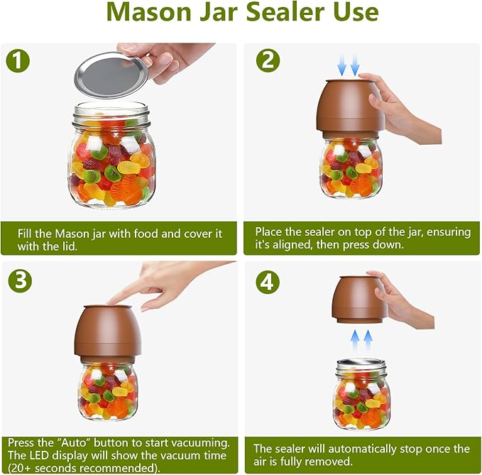 Zivif Electric Mason Jar Vacuum Sealer for Wide Mouth & Regular Mouth Mason Jar, Vacuum Sealer Kit for Food Storage and Fermentation, Includes 10 Jar Lids