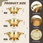 3 Pcs Gold Colander Set 1/2.5/4 Quart Stainless Steel Colander Gold Strainer Basket with Handles Kitchen Strainer for Draining Spaghetti Pasta, Rinsing Vegetables or Fruits