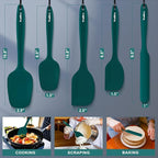 Walfos Silicone Spatula Set of 5 - (600°F) High Heat Resistant Dark Green Kitchen Scraper Spatulas, One-Pieces Seamless Design, Perfect for Cooking Mixing & Baking - BPA Free and Dishwasher Safe