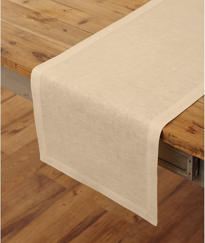 Solino Home Linen Beige Table Runner 90 Inches Long - 100% Pure Linen 14 x 90 Inch Table Runner for Summer, Fall, Autumn - Fete