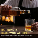 Ribbed Whiskey Glasses Set of 2, 12 Oz Lead-Free Crystal Heavy Base Barware Glass, Perfect for Bourbon Rocks Cocktail Scotch Drinking