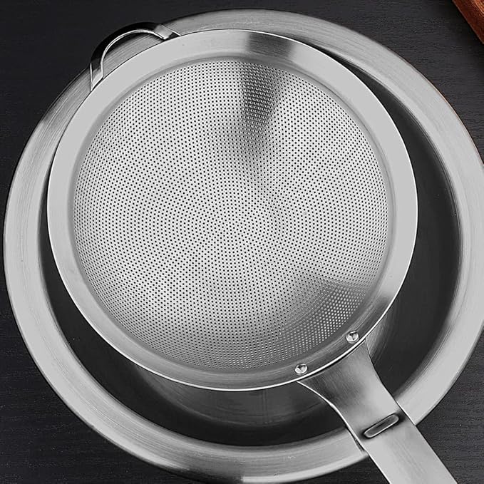 Fine Mesh Stainless Steel Metal With HoleSieve Food Strainer Grease Spider Skimmer And With Handle Large Holes Slotted Colander Frying Spoon Set,Handheld For Kitchen Cooking And Filter Food Residues