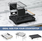 2 Tier Dish Drying Rack, Large-Capacity Dish Rack for Kitchen Counter, Anti-Rust Dish Strainer Rack with Drainboard Set, Kitchen Organizer with Cup Holder, Utensil Holder, Cutting-Board Holder