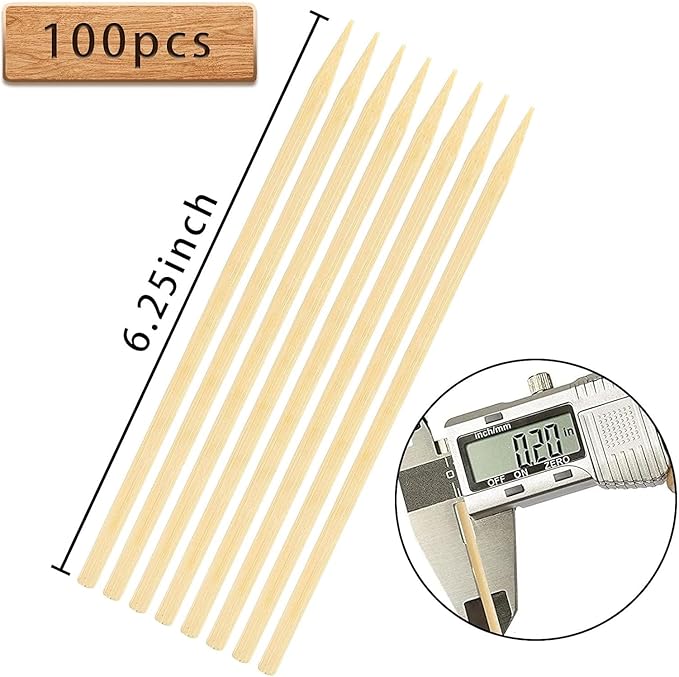 HANSGO 6.25" Natural Bamboo Skewers, Wooden Skewers for Appetizers, Grilling, Kebab, Cocktail, Caramel Apple, Chocolate Fountain, Φ=5mm, Perfect for Holiday Party, Baking Decorating, Stocking Stuffers