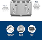 GE Stainless Steel 4 Slice Toaster | Extra Wide Slots for Bagels, Breads, Waffles & More | 7 Shade Options | Countertop Kitchen Essentials | 1500 watt