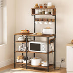 HOOBRO Bakers Rack with Power Outlet, 35.4 Inches Microwave Stand with 4 Hooks, 6 Tiers Kitchen Storage Shelf Rack, Coffee Bar Table, Rustic Brown and Black BF10UHB01