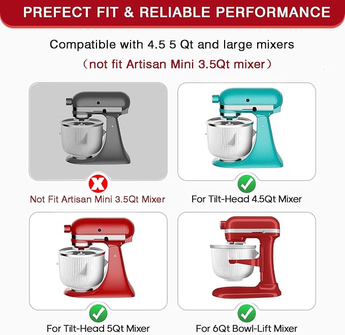 Ice Cream Maker Attachment for KitchenAid Stand Mixer, Compatible with 4.5/5QT & 6QT Stand Mixers, 2 Quart Frozen Kitchenaid Ice Cream Maker Attachment Ice Cream Bowl for Yogurt/Sorbet Gelato