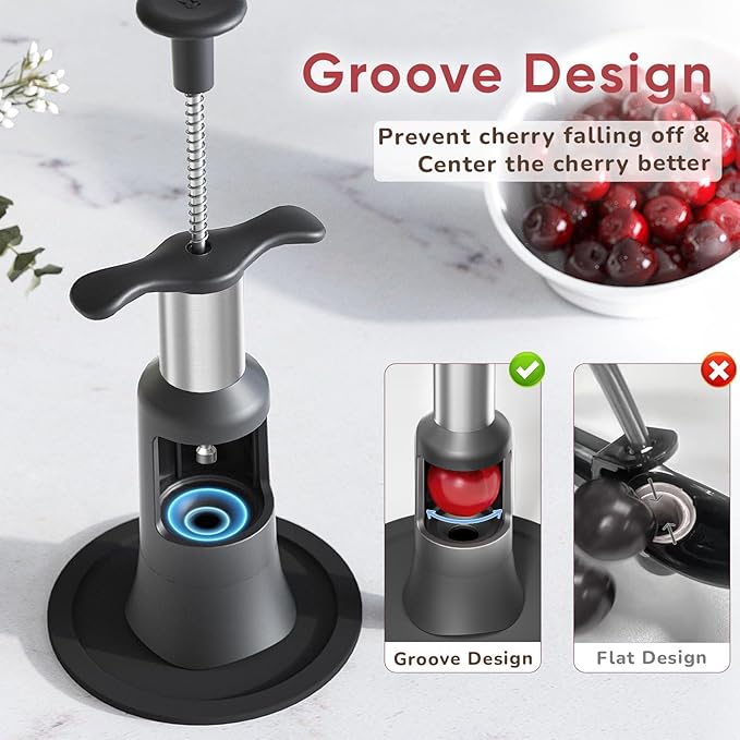 2 in 1 Cherry Pitter Remover Tool, Premium Quick Release Cherry Pitter, Press & Push Type, Large 33mm Cherry Seed Remover, Durable, Food Grade Stainless Steel & PP Plastic