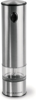 Cole & Mason Battersea Electronic Salt & Pepper Mill - One-Button Salt & Pepper Grinder - Refillable & Adjustable Salt & Pepper Shakers - Kitchen Accessories - Stainless Steel - 1 Pack