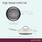 Anolon Achieve Hard Anodized Nonstick Sauté Pan with Lid, 3 Quart - Cream