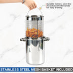 Asparagus Pot Deep Fryer Pot, Stainless Steel Steam Cooker with Basket and Lid Vegetable Asparagus Cooker for Pasta, Spaghetti, Japanese Tempura Small Deep Frying Pot with Oil Drip Drainer Rack, 4 Qt