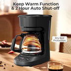 5-Cup Programmable Coffee Maker with 24h Timer, Small Drip Coffee Machine with Auto Shut-off, 2h Keep Warm, BPA-free Glass Carafe Coffee Pot, Delay Brew, 25oz Water Tank, Compact for Home/RV/Dorm