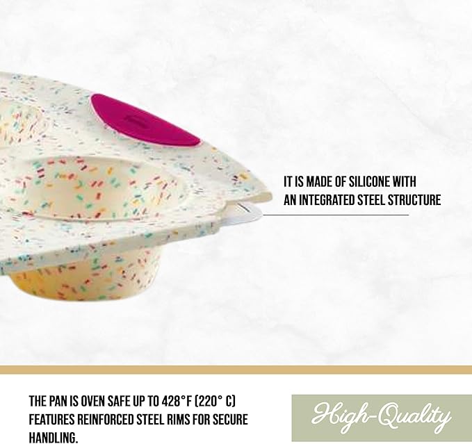 Trudeau Structure White Confetti 6-Cup Jumbo Muffin Pan – Premium Steel-Reinforced Silicone Bakeware, Nonstick BPA-Free Cupcake & Muffin Mold – Oven, Freezer & Dishwasher Safe