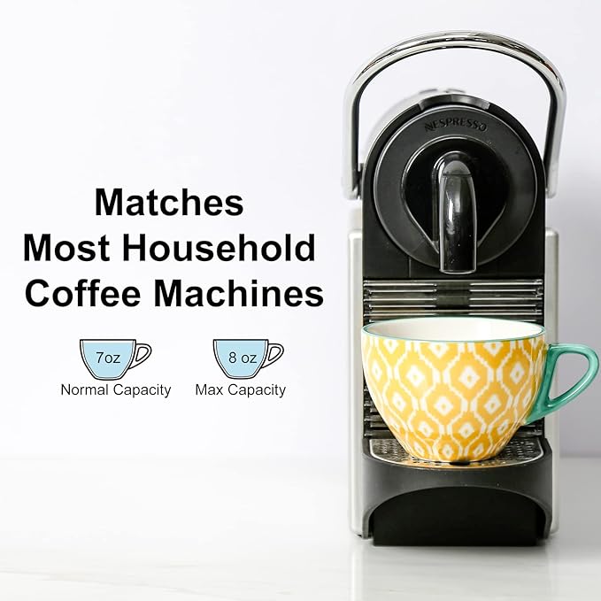 KitchenTour Espresso Cups and Saucers set, 6-pack,7oz - Cappuccino Cups with handle set of 6 - Teacup for Tea Party Bohemia style