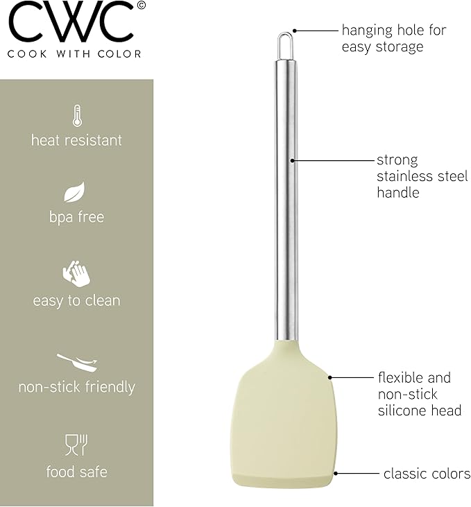 COOK WITH COLOR Silicone Cooking Utensils, Kitchen Utensil Set, Easy to Clean Silicone Kitchen Utensils, Cooking Utensils for Nonstick Cookware, Kitchen Gadgets Set, 38 Piece, Green