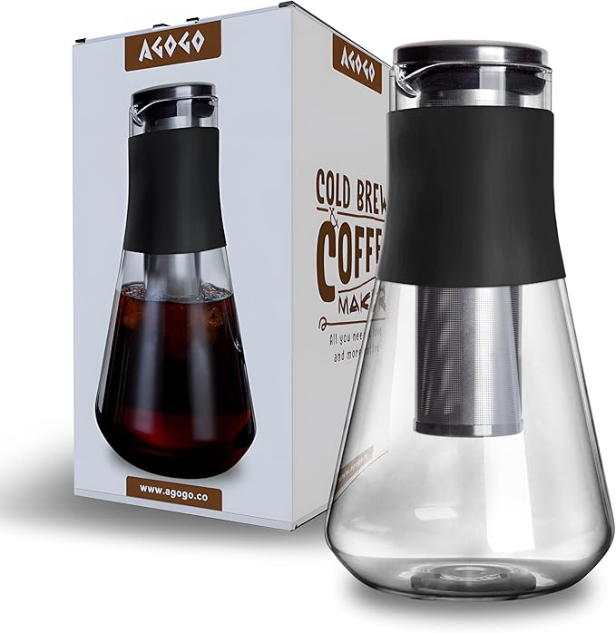 AGOGO Cold Brew Iced Coffee Makers with Metal Filters Silicone Non-slip Grip Carafe 1600ml