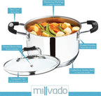 Stock Pot, 3 Quart Stainless Steel Pot, StockPot With Clear Glass Lid, Steam Hole, Permanent Measurement Markings, Gas, Electric and Induction Compatible Boiling Pot