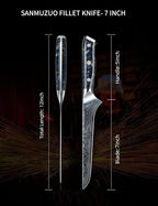 7 inch Fillet Knife, VG10 Damascus Steel Fish Boning Knife with Resin Handle - Xuan Series (Starry Black)