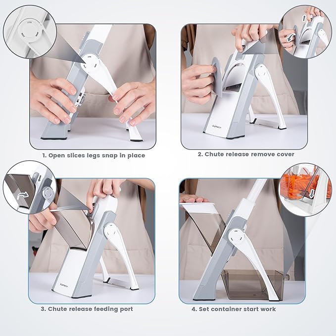 SupMaKin Safe Mandoline Slicer for Kitchen, Vegetable Food Potato Chip Slicer Maual Adjustable Thickness, Chopping Artifact Fast Veggie Salad Chopper Light Gray