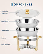 Garvee 4 Pack Chafing Dishes for Buffet, 5 QT Round Buffet Servers and Food Warmer Set with Lid, Stainless Steel Chafers for Catering Parties Wedding Banquet, Gold
