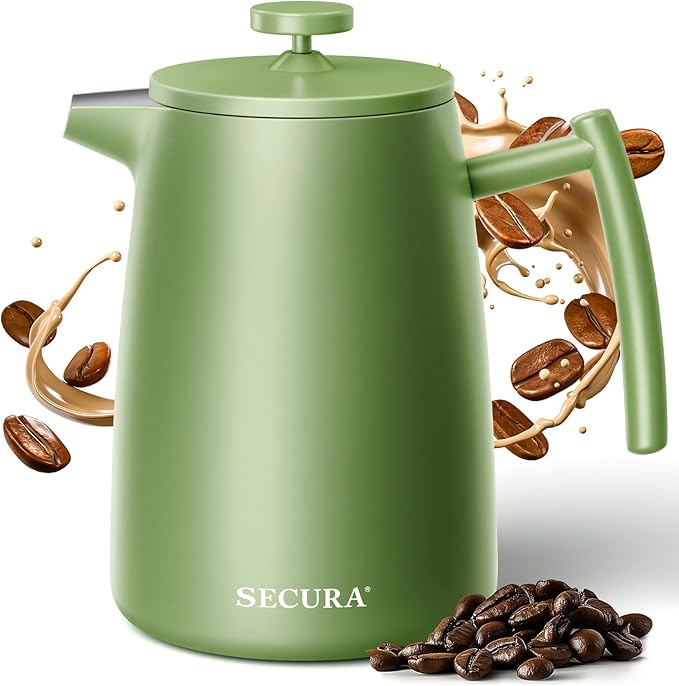 Secura 50oz French Press Coffee Maker – 304 Stainless Steel, Insulated Coffee Press with Extra Filter, Green