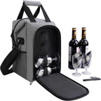 ALLCAMP 4 Bottle Wine Gift Bag - Insulated Tote Cooler, Adjustable Strap, Includes 4 Wine Glasses, Napkins & Corkscrew, Portable Travel Gifting(Gray)