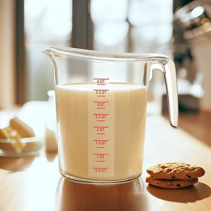 Amazing Abby - Melissa - Unbreakable Plastic Measuring Pitcher, Food-Grade Measuring Jug, 16-Cup Capacity (4-Quart), Stackable and Dishwasher-Safe, Great for Oil, Vinegar, Flour, More
