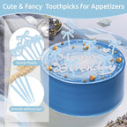 100Pcs Bow Cocktail Picks Party Toothpicks Blue Plastic Fruit Skewers Christmas Bow Drink Stirrers Cupcake Toppers Fancy Toothpick for Appetizers Drinks Wedding Coquette Birthday Bow Party Decor