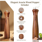 2 Pack 10 Inch Acacia Wooden Salt and Pepper Grinder Set, Manual Salt and Pepper Mills, Salt Grinder Refillable with Adjustable Coarseness, Ceramic/Stainless Steel Core Tableware Gifts