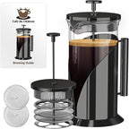 Cafe Du Chateau Stainless Steel French Press Coffee Maker - 34oz Insulated Coffee Press with 4-Level Filtration, BPA Free, Durable Glass, Great for Tea
