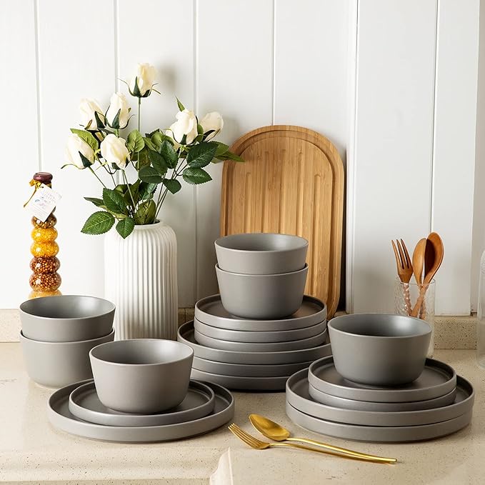 AmorArc Ceramic Plates Set of 6, Matte Glaze 8.0 Inch Dishes Set for Kitchen, Dessert,Salad,Appetizer, Small Dinner Plates, Microwave & Dishwasher Safe, Scratch Resistant, Matte Grey
