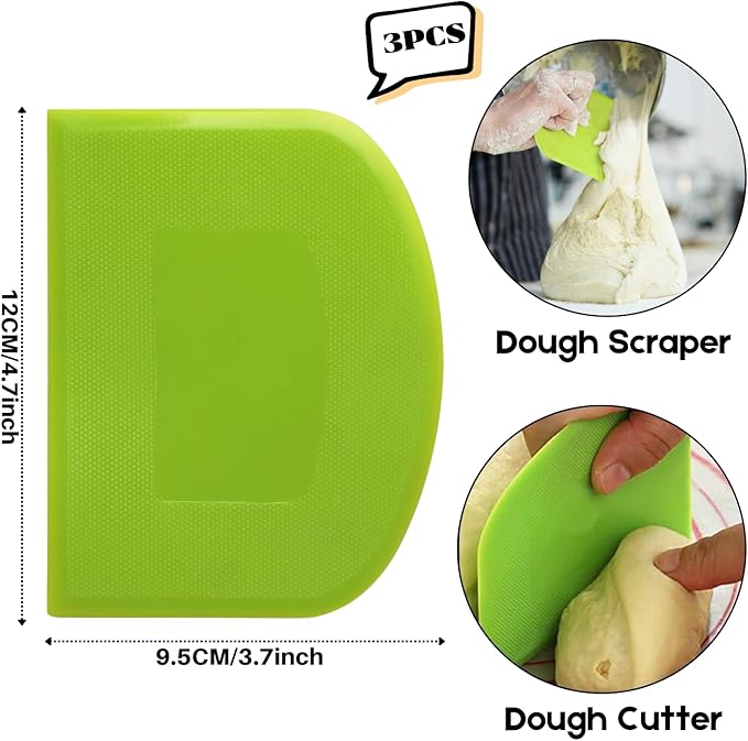SURDOCA Dough Scraper Bench Scraper - 3P 4.7x3.7" Plastic Flexible Bowl Scraper, Sharp Edge & Angles Cake Scraper. Non-Slip Bakeware Decorating Tools Sculpting & Modeling Tools - Green+Yellow+Green