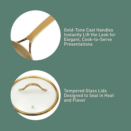 bloomhouse - Two Time Oprah's Favorite Things Winner - 15 Piece Pots and Pans Heavy Duty Aluminum Premium PFA Free Ceramic Nonstick Cookware Set - Almond Cream w/Gold Handle