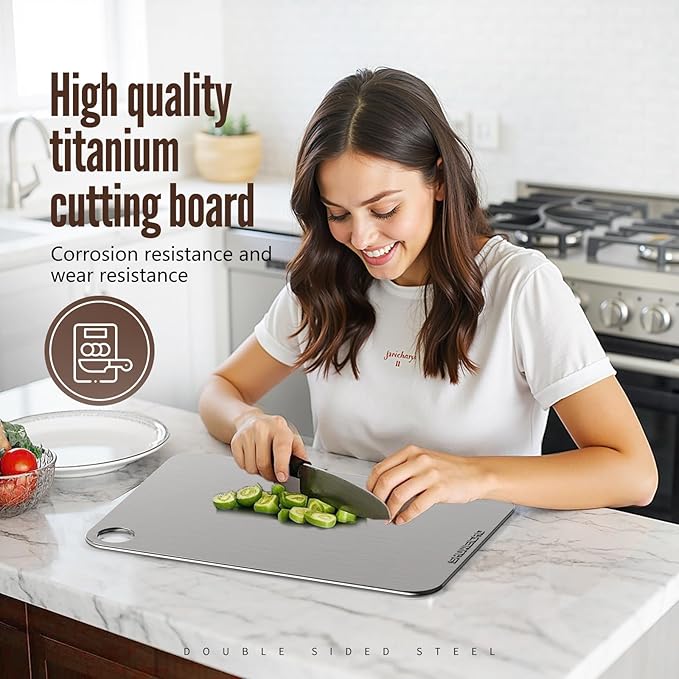 SHUWEICAO- Titanium Cutting Boards For Kitchen, 100% Pure Cut Titanium Cutting Board, Food Grade Quality,Easy To Clean And Will Not Absorb Odors, Suitable For Kitchen Or Outdoor Camping (14.17*9.84in)