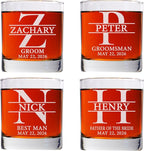 Set Of 4, Personalized Whiskey Glass For Groomsman Gifts, Best Man, Groom, 11oz Old Fashioned Custom Monogrammed Whiskey Glass