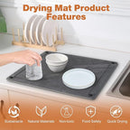 Stone Drying Mat for Kitchen Counter, Large Stone Dish Drying Mat Foldable Diatomaceous Earth Water Absorbing Mat for Dishes Bottles Cups Match Any Countertop