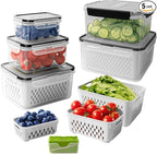 5 PCS Fruit storage Containers for Fridge with Removable Colander and Chopper Set, Leakproof Food Storage Containers with lids, Dishwasher & Microwave Safe Produce Containers to Keep Fruits Fresh ﻿
